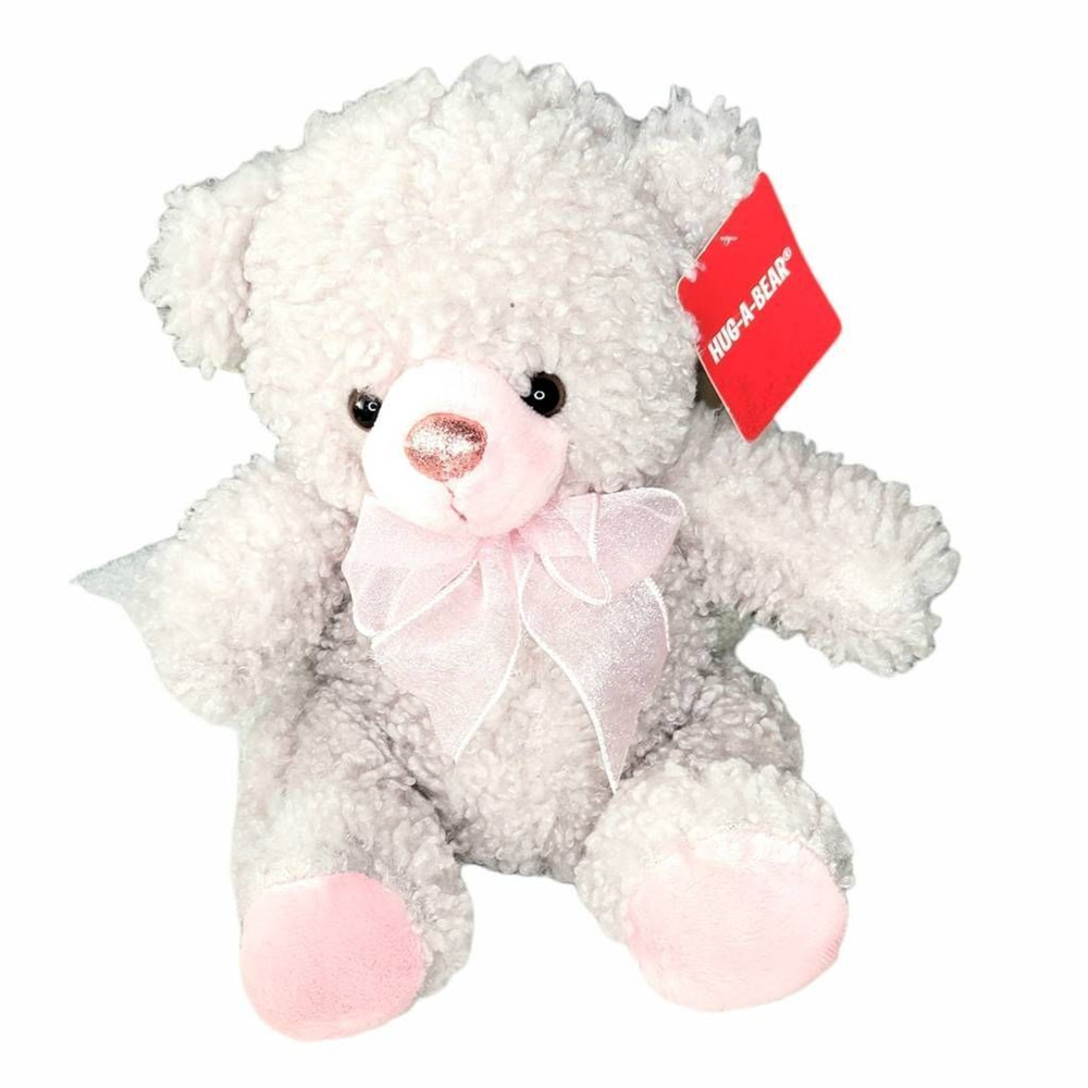 Dan Dee Hug-a-bear Plush Bear Stuffed Animal White Pink Fuzzy Bow Toy 9 in